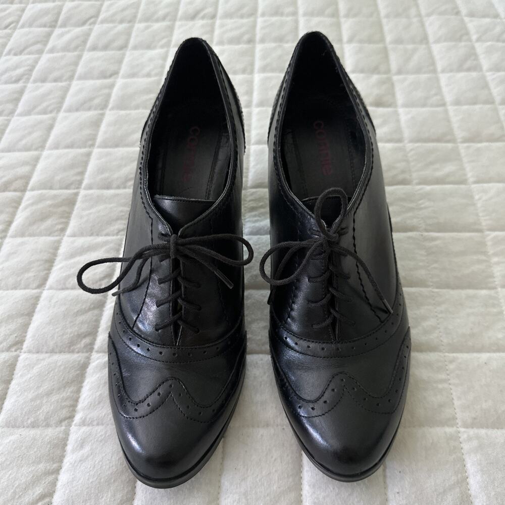 Connie Oxford Heels Womens 9.5 Black Leather Lace Up Retro Y2K Goth Grunge Girl - Picture 3 of 13